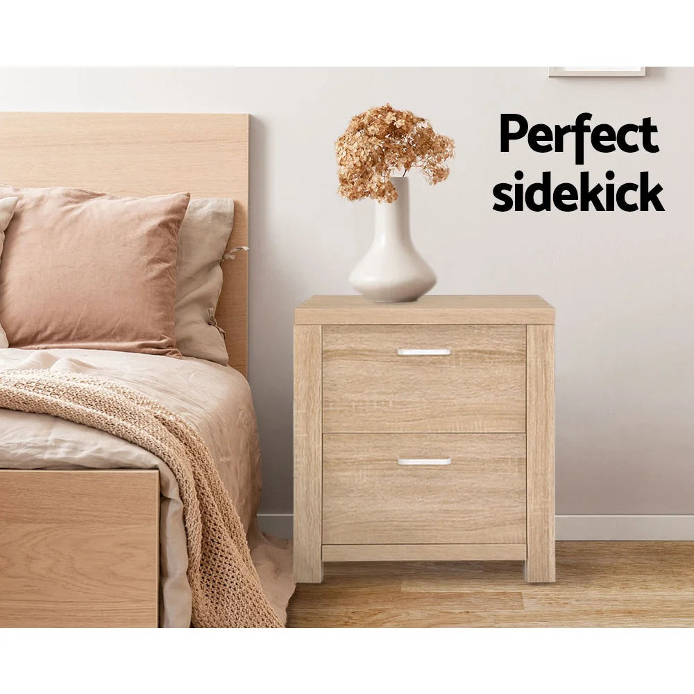 Artiss 2x Bedside Table 2 Drawers - MAXI Pine - Furniture >