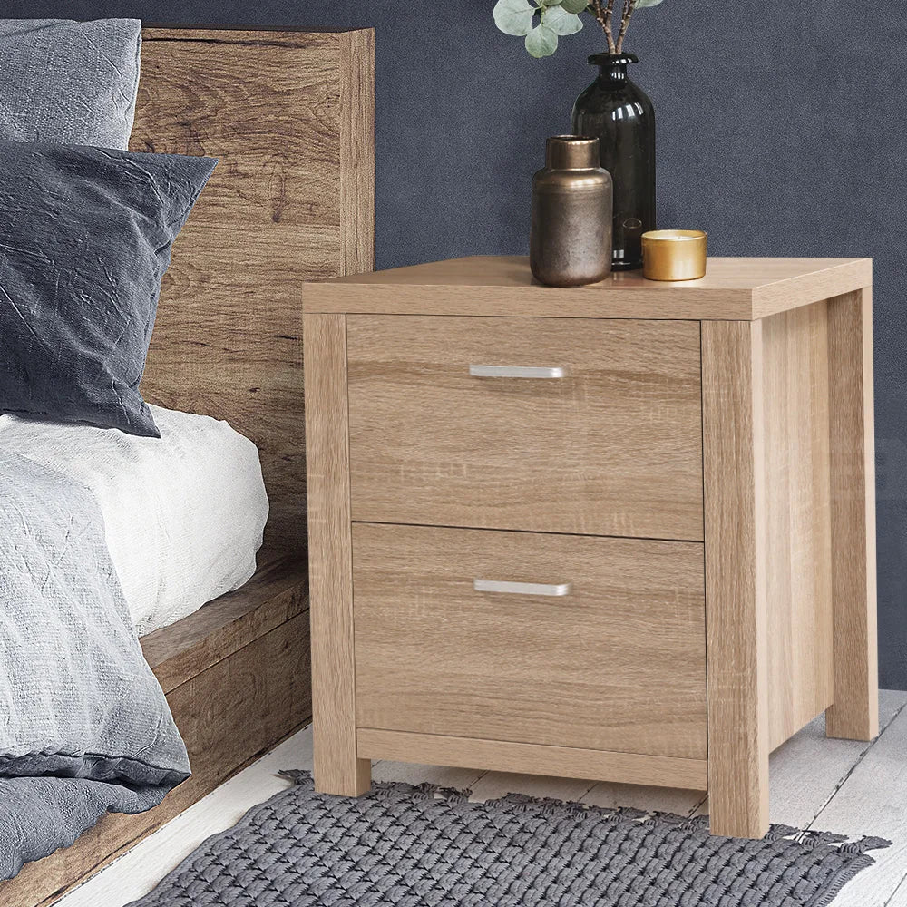 Artiss 2x Bedside Table 2 Drawers - MAXI Pine - Furniture >