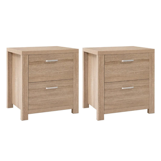 Artiss 2x Bedside Table 2 Drawers - MAXI Pine - Furniture >