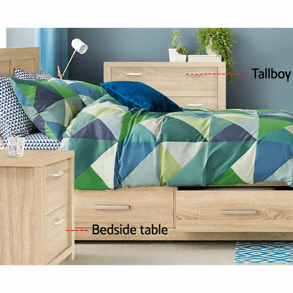 Artiss 2x Bedside Table 2 Drawers - MAXI Pine - Furniture >
