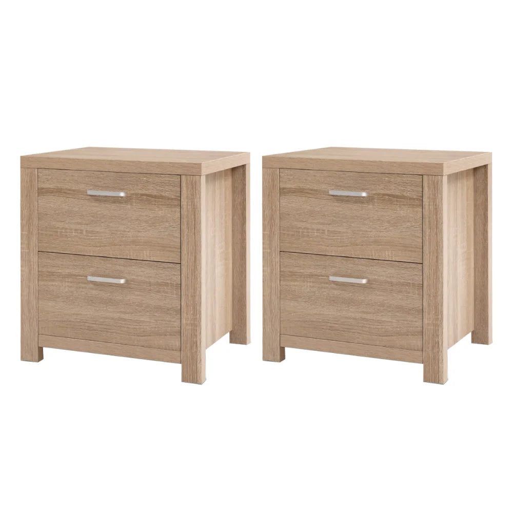 Artiss 2x Bedside Table 2 Drawers - MAXI Pine - Furniture >