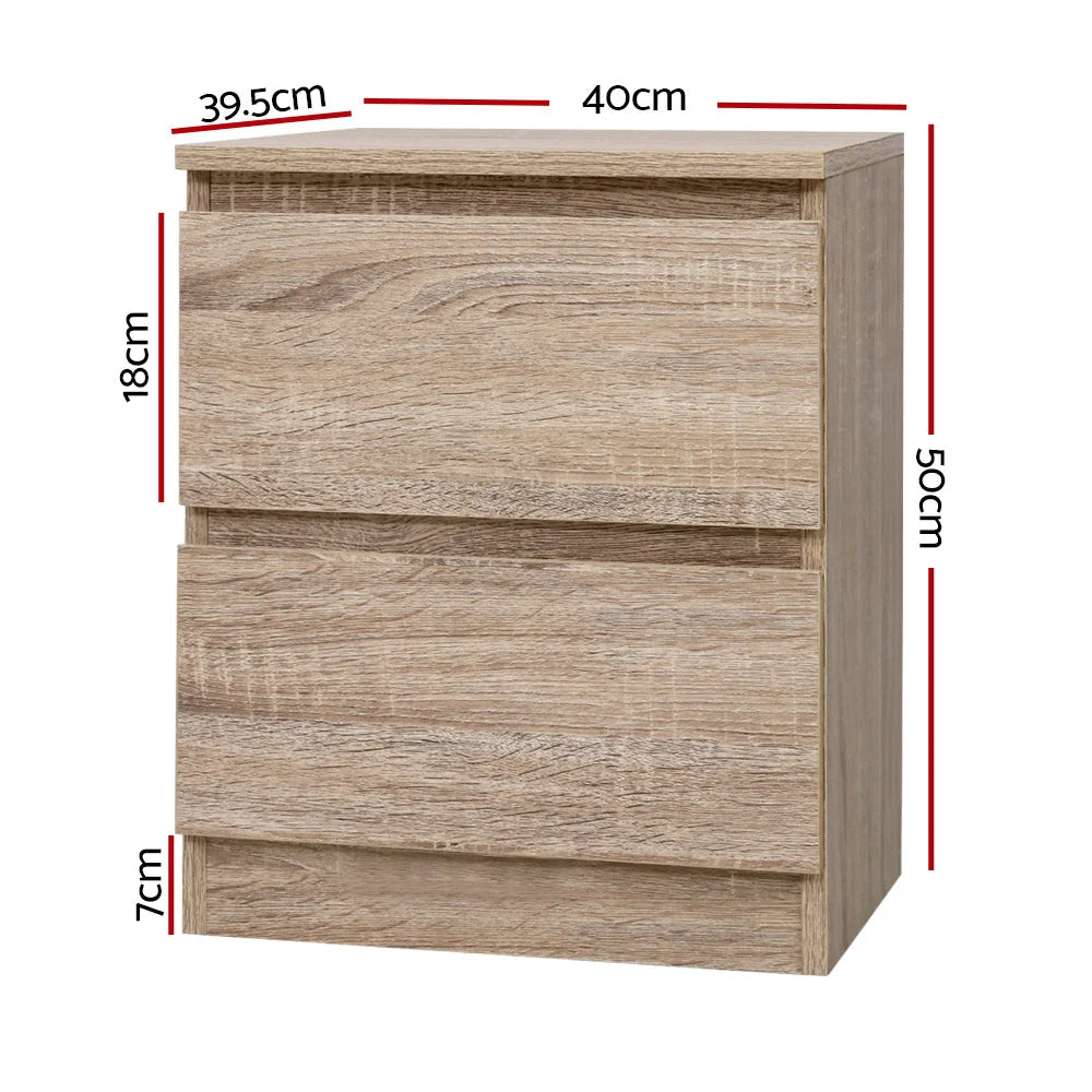 2x Bedside Table 2 Drawers