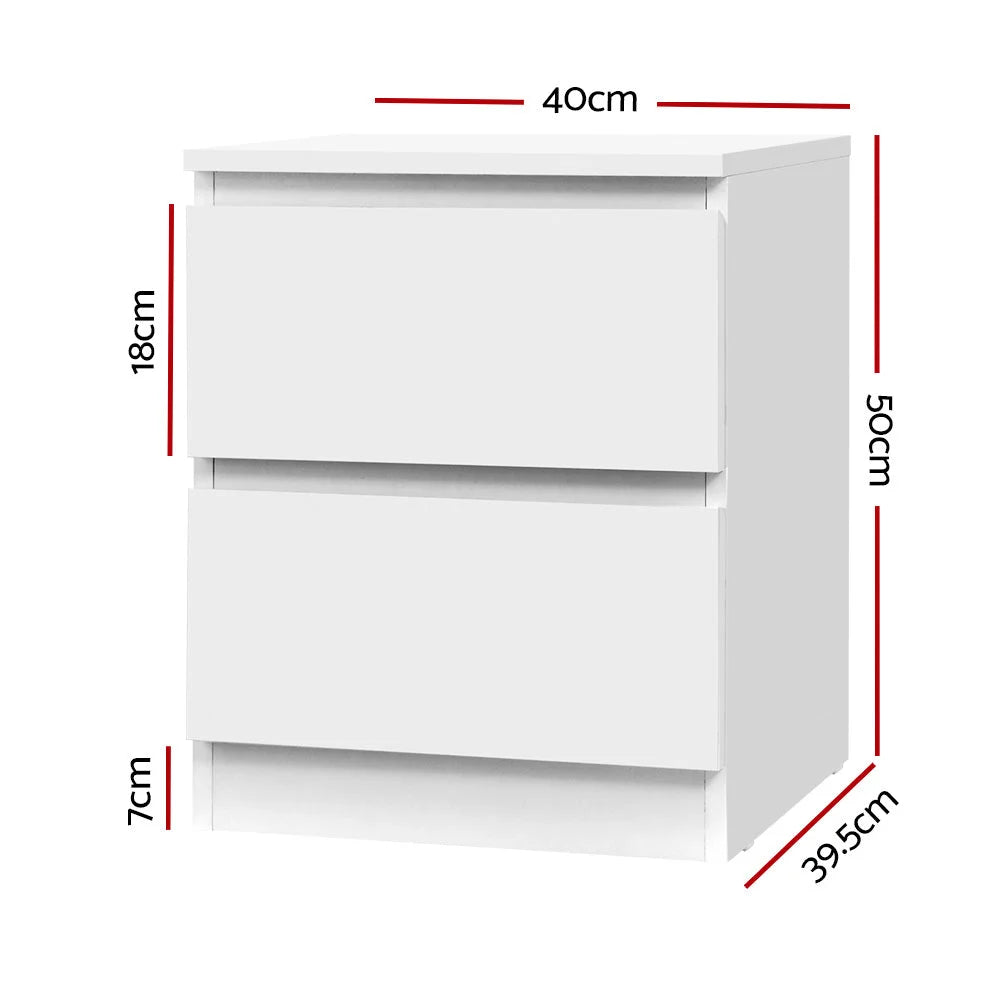 Artiss 2x Bedside Table 2 Drawers - PEPE White - Furniture