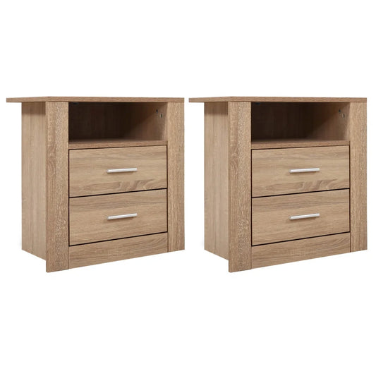 Artiss 2X Bedside Table 2 Drawers with Shelf - TARA Oak