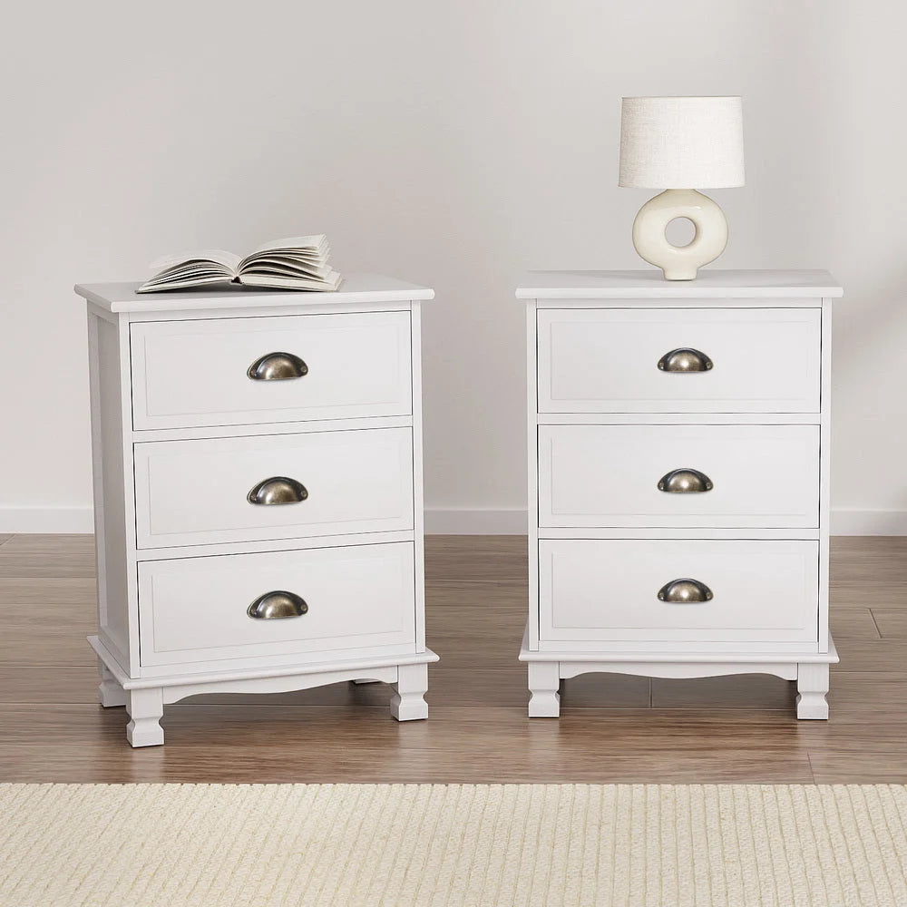Drawers Vintage Thyme 2x Bedside Table 3 White