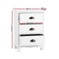 2x Bedside Table 3 Drawers Vintage White