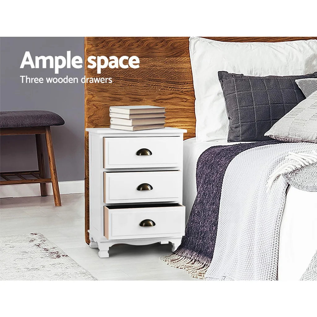 Table 3 Drawers Vintage Thyme 2x Bedside White