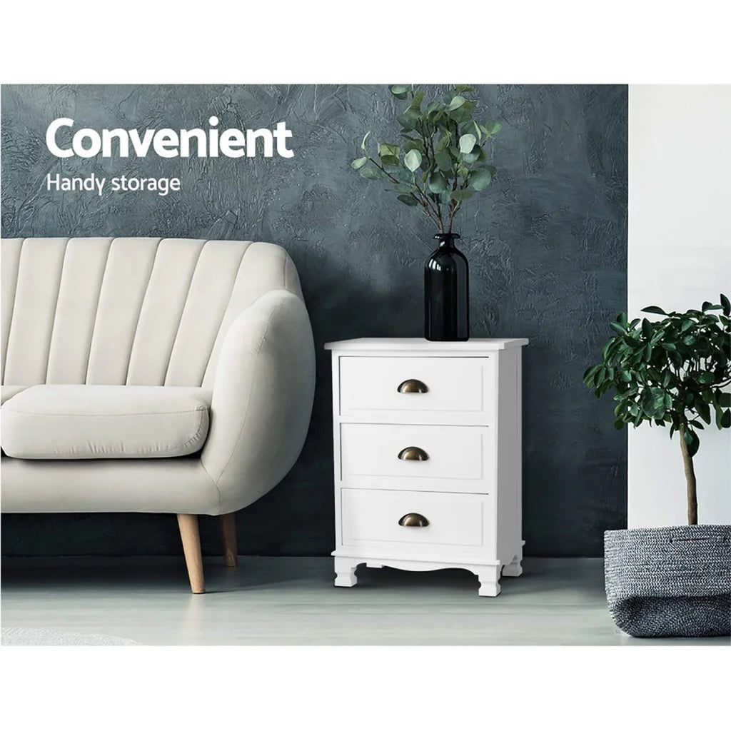 2x Bedside Table 3 Thyme White