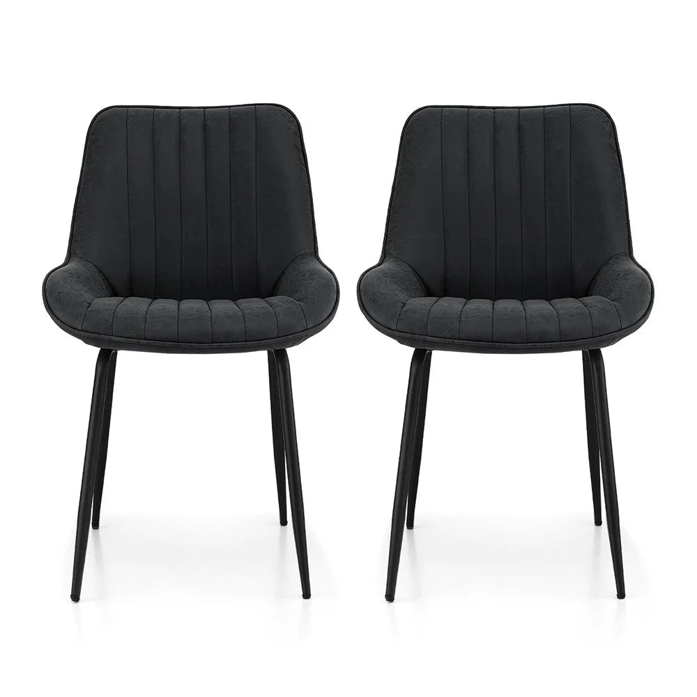 Set of two black PU leather dining chairs