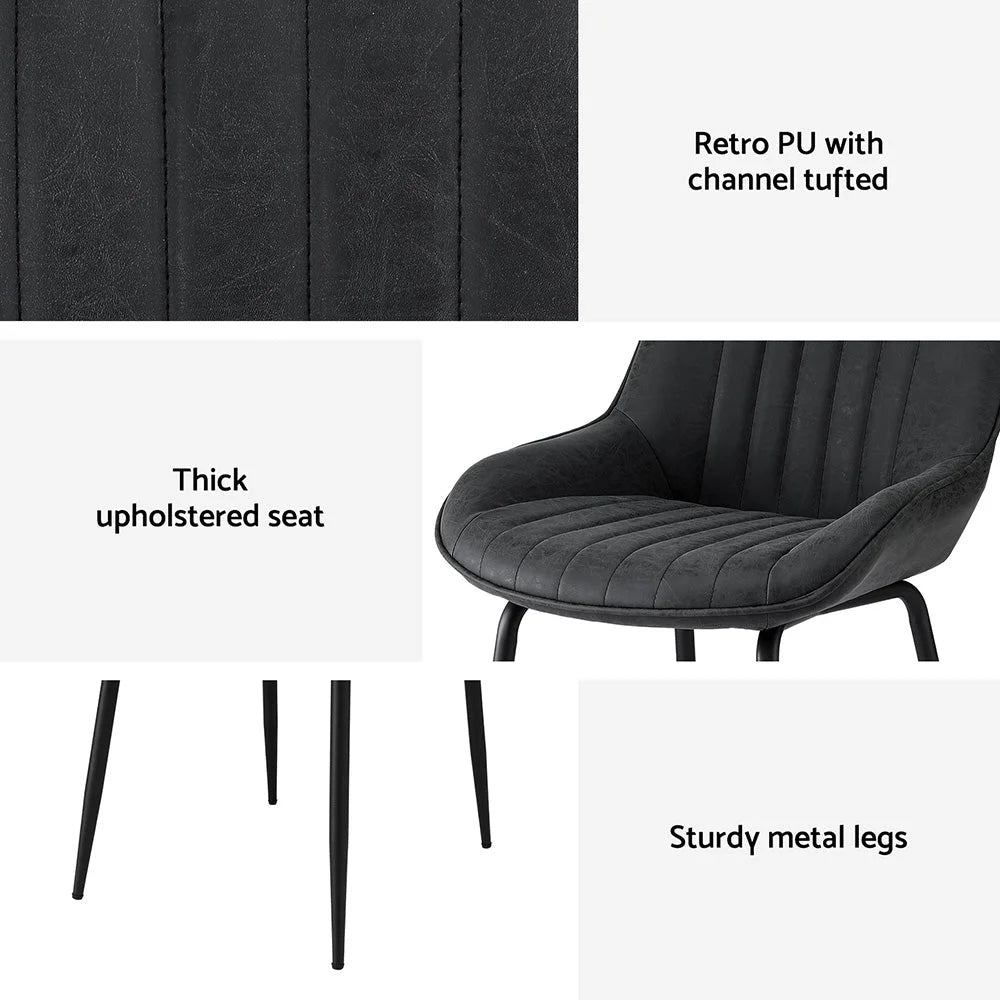 Artiss 2x Dining Chairs Retro PU Leather Kitchen Lounge