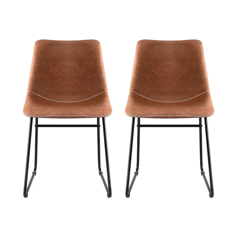 Artiss 2x Dining Chairs Retro PU Leather Kitchen Lounge