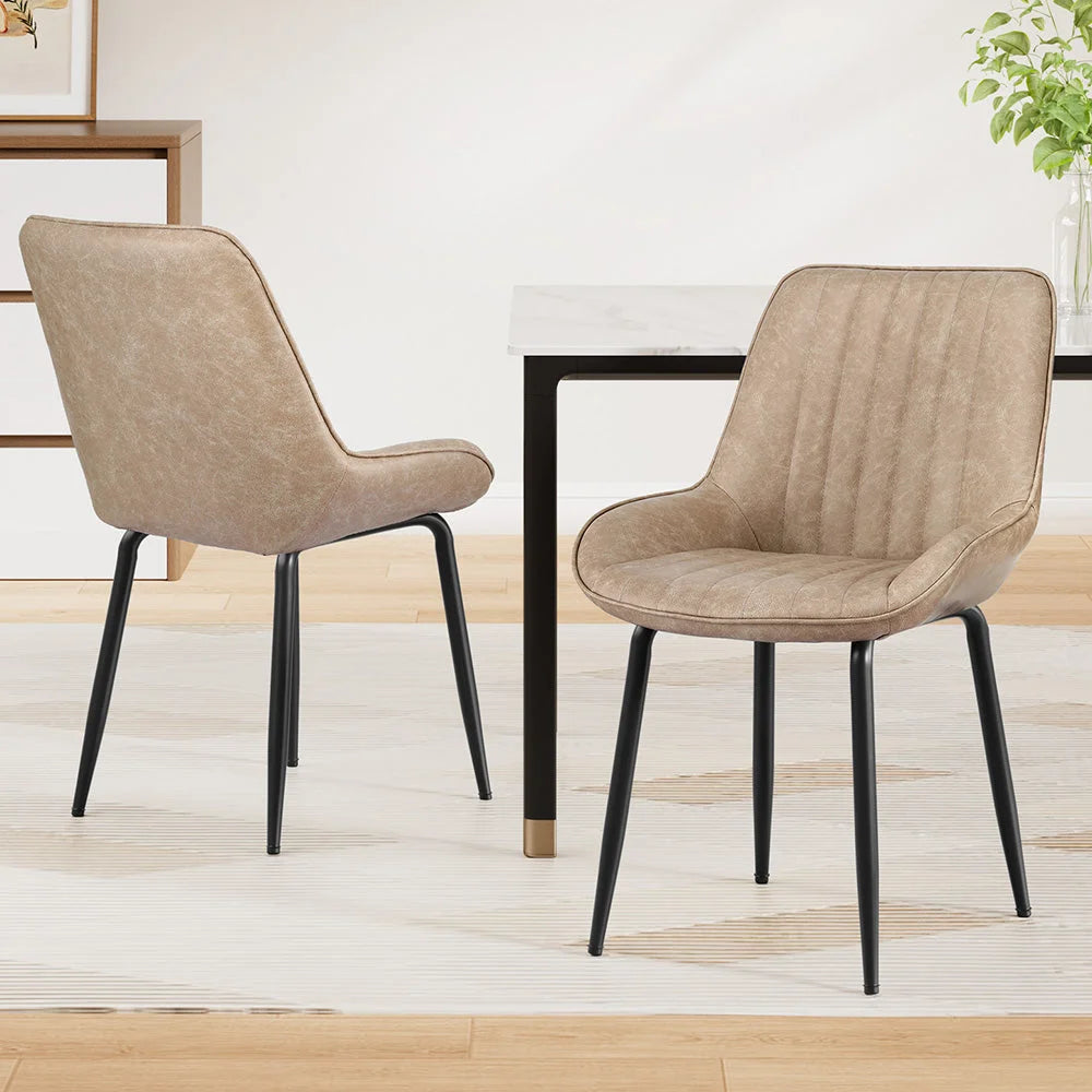 Leather dining chair with 2x chairs retro PU