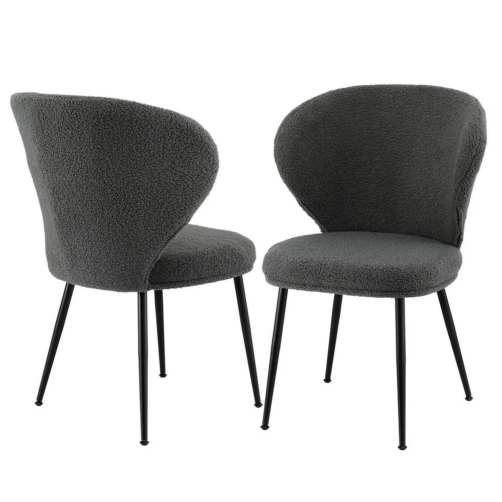 Set Of Two Dining Chairs Sherpa Boucle Wing