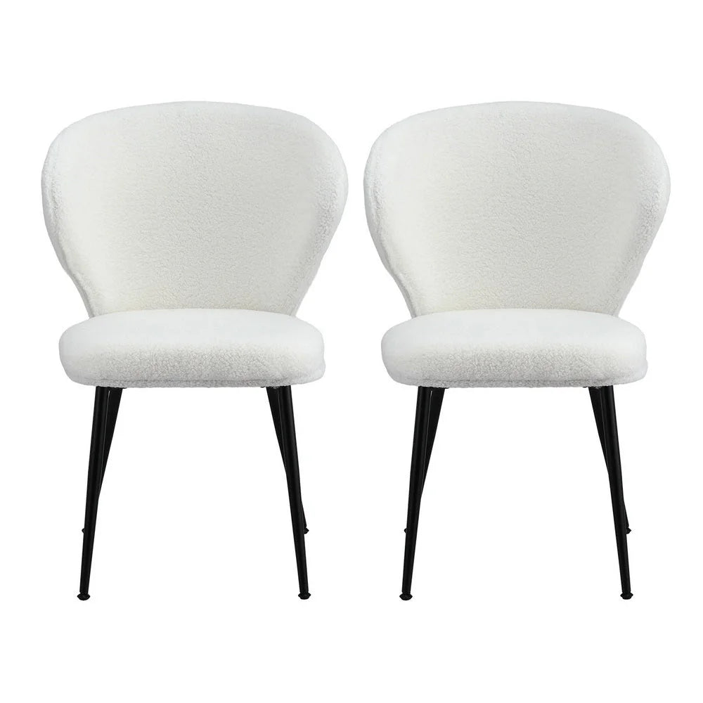 Artiss 2x Dining Chairs Sherpa Boucle Wing Back White