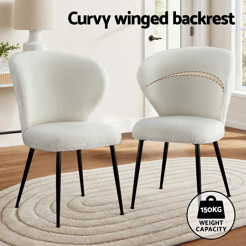 Artiss 2x Dining Chairs Sherpa Boucle Wing Back White