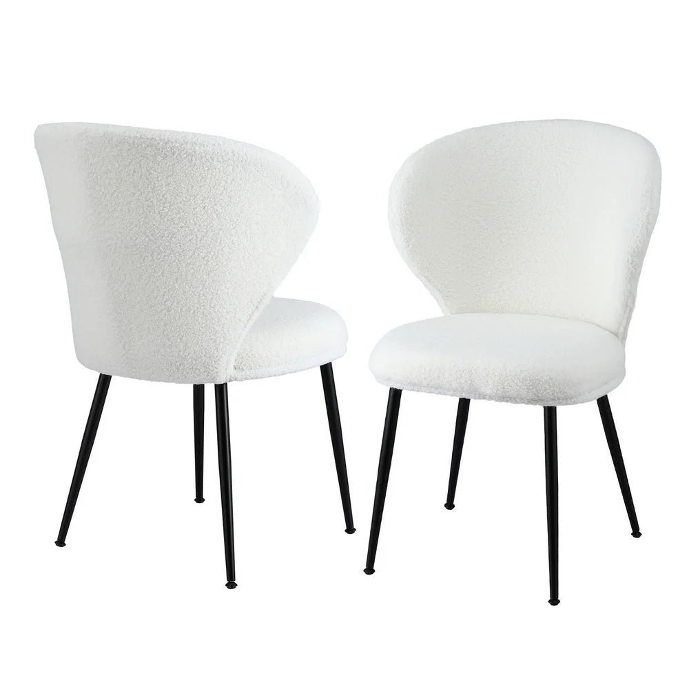 Artiss 2x Dining Chairs Sherpa Boucle Wing Back White