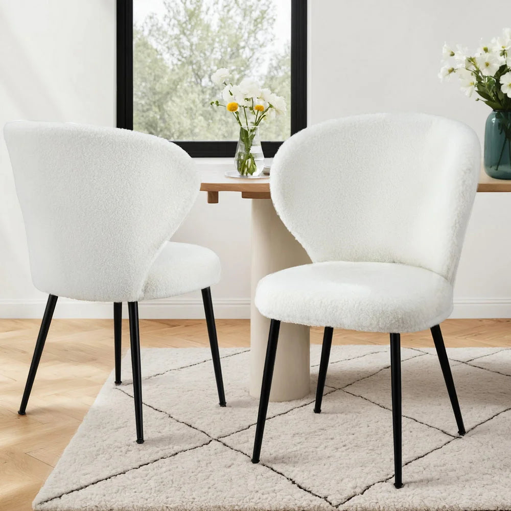 Artiss 2x Dining Chairs Sherpa Boucle Wing Back White