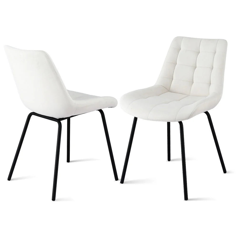 Beige 2x dining chair with chairs velvet tufted kitchen