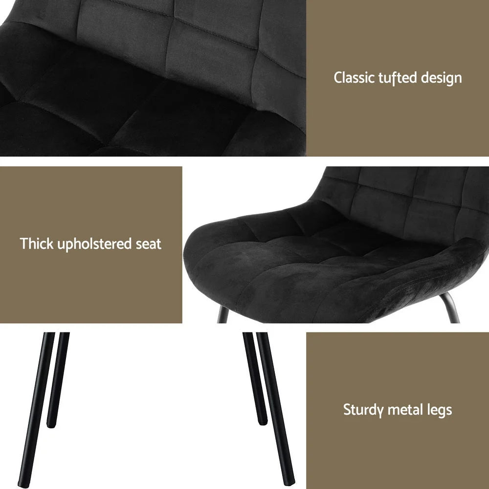 2x Dining Chairs Velvet Tufted Kitchen Lounge Cafe Accent