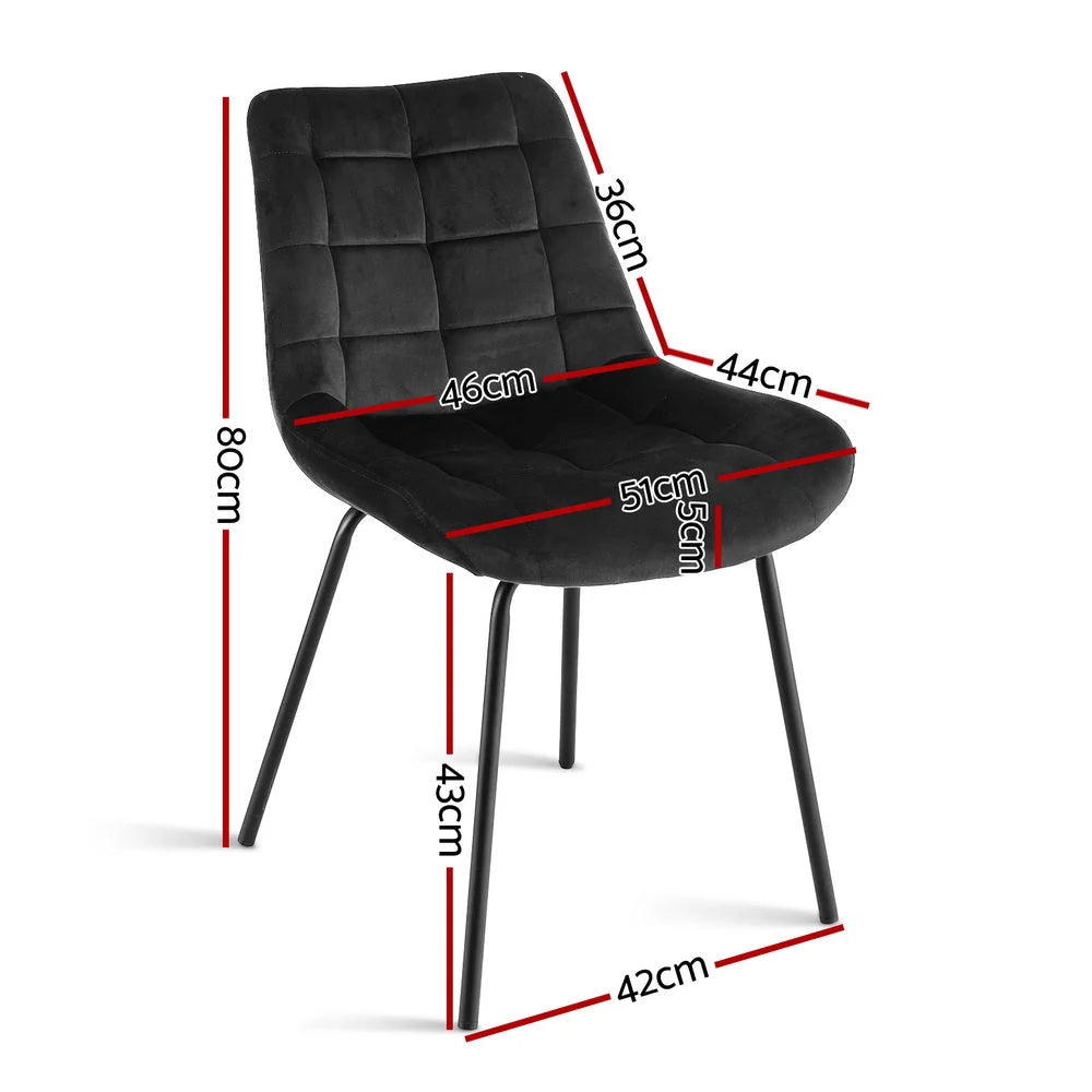 Dining chair with 2x chairs velvet tufted