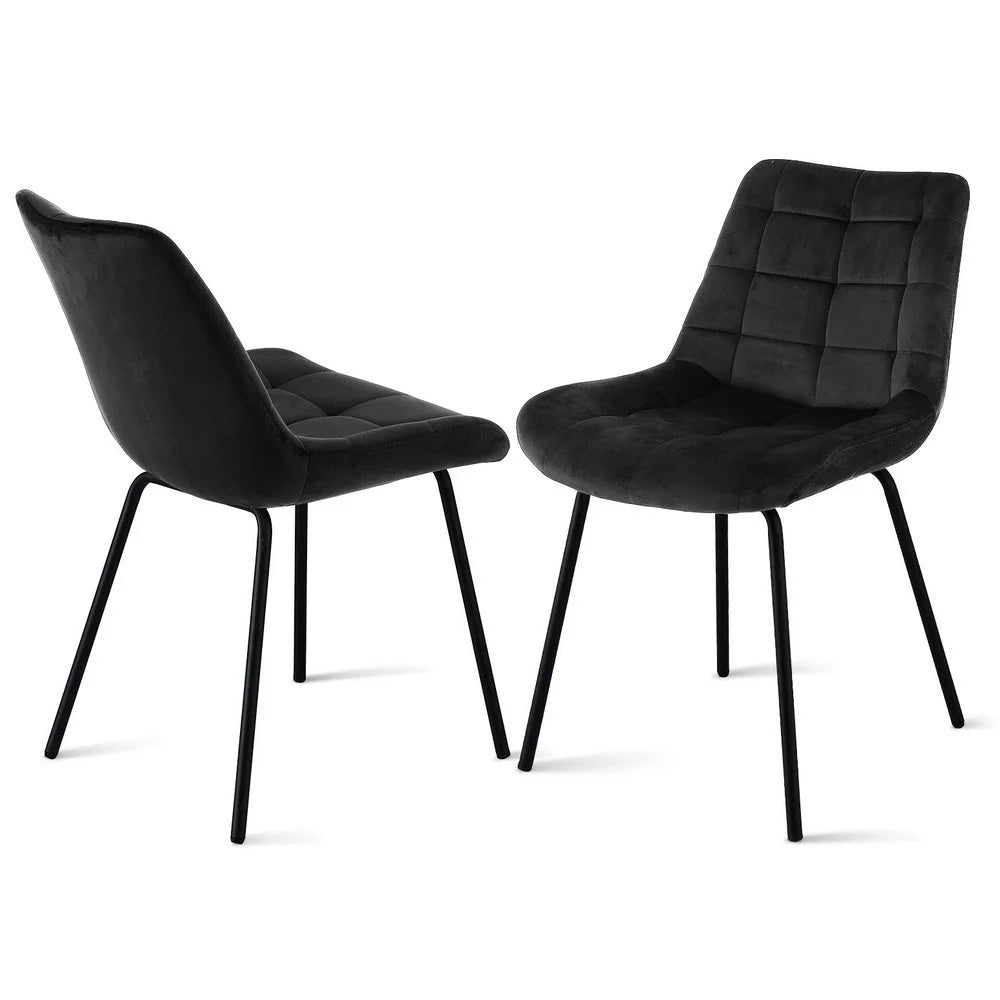 Black dining chair with 2x chairs velvet tufted