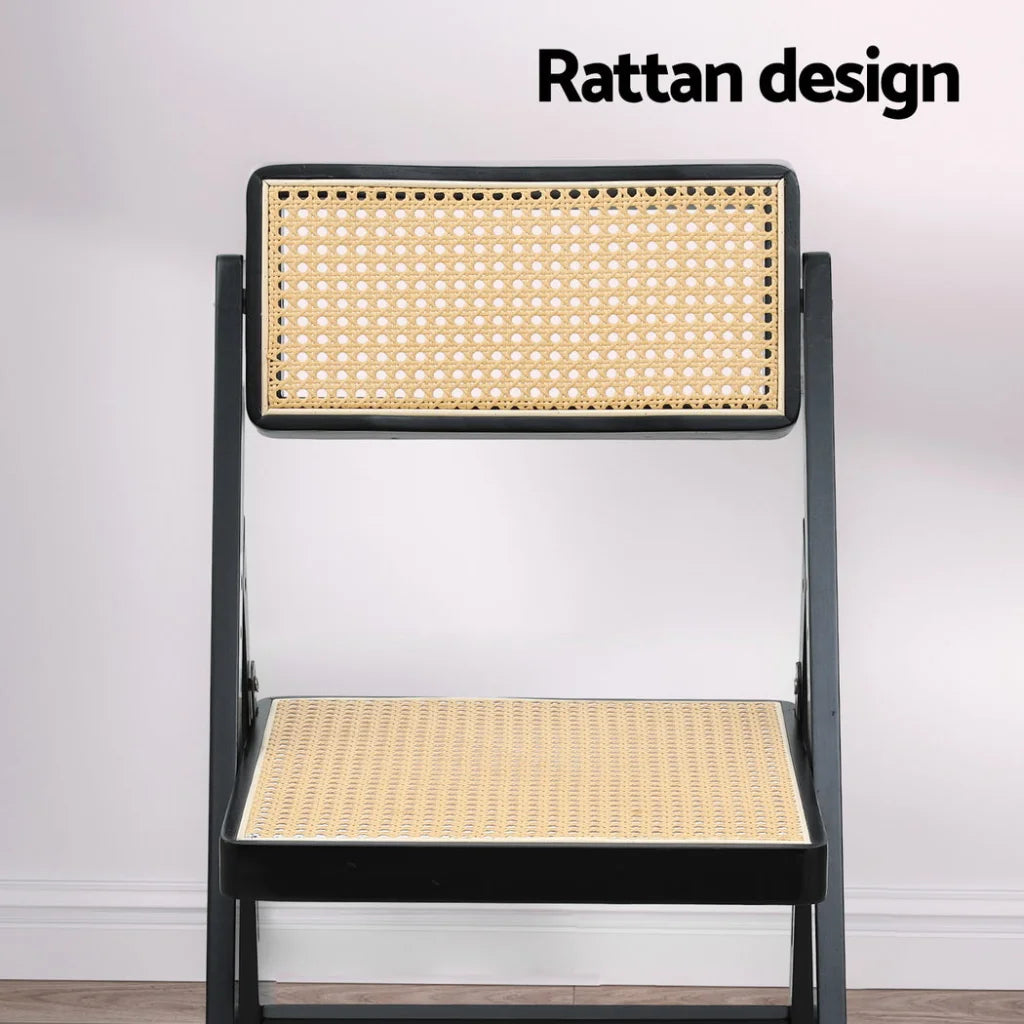 Artiss 2x Dining Chairs Wooden Rattan Foldable Black