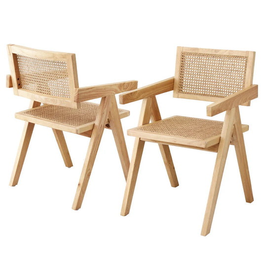 Wooden rattan dining chairs seat with 2x rubber frame kitchen