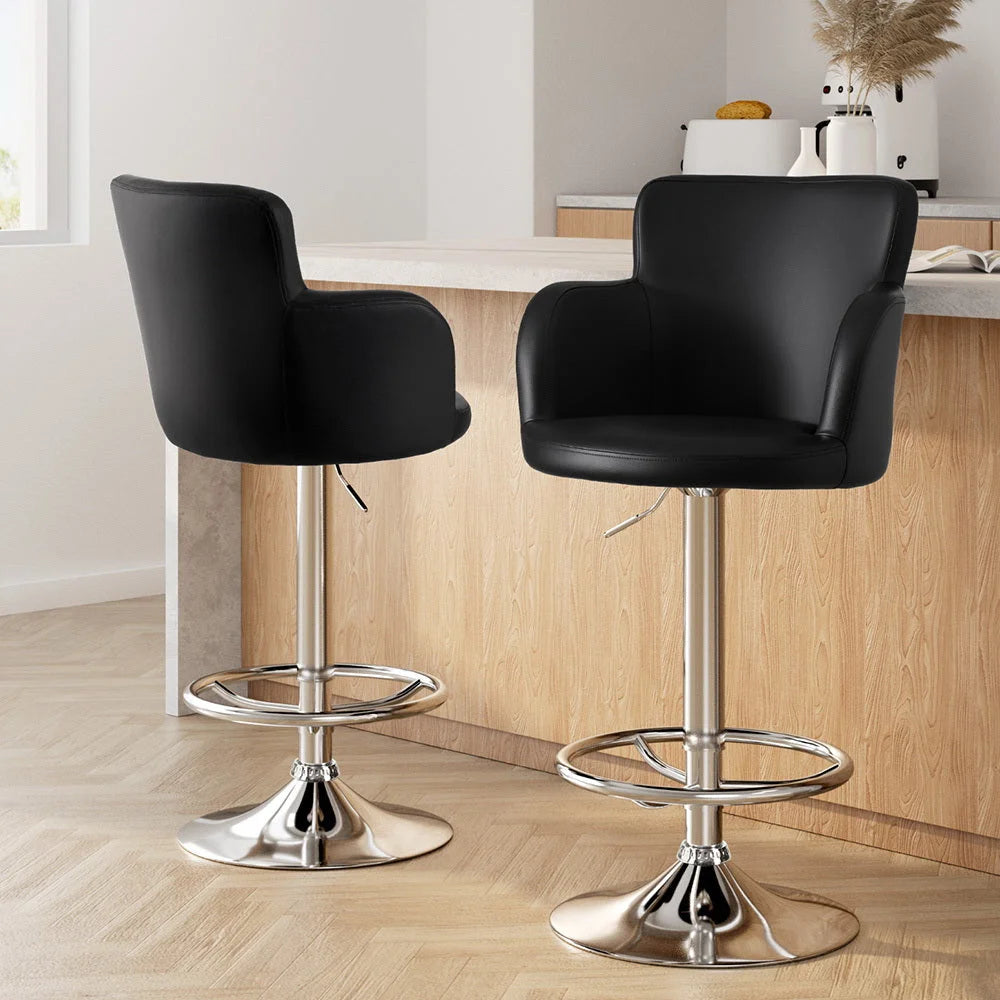Artiss 2x Leather Bar Stools Swivel Adjustable Gas Lift PU