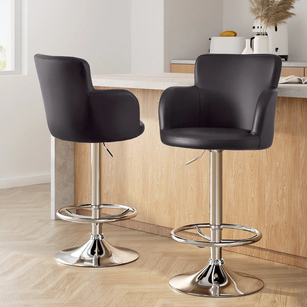 Artiss 2x Leather Bar Stools Swivel Adjustable Gas Lift PU