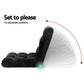 Black fabric lounge sofa bed with assembled layout and visible hardware