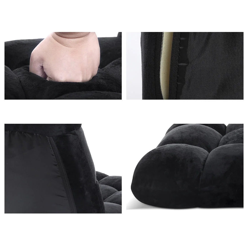 Black fabric lounge sofa bed with material finish and practical fittings