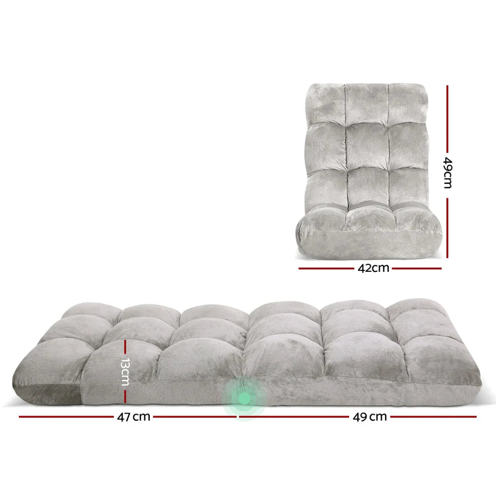 Grey fabric lounge sofa bed with assembled layout and visible hardware