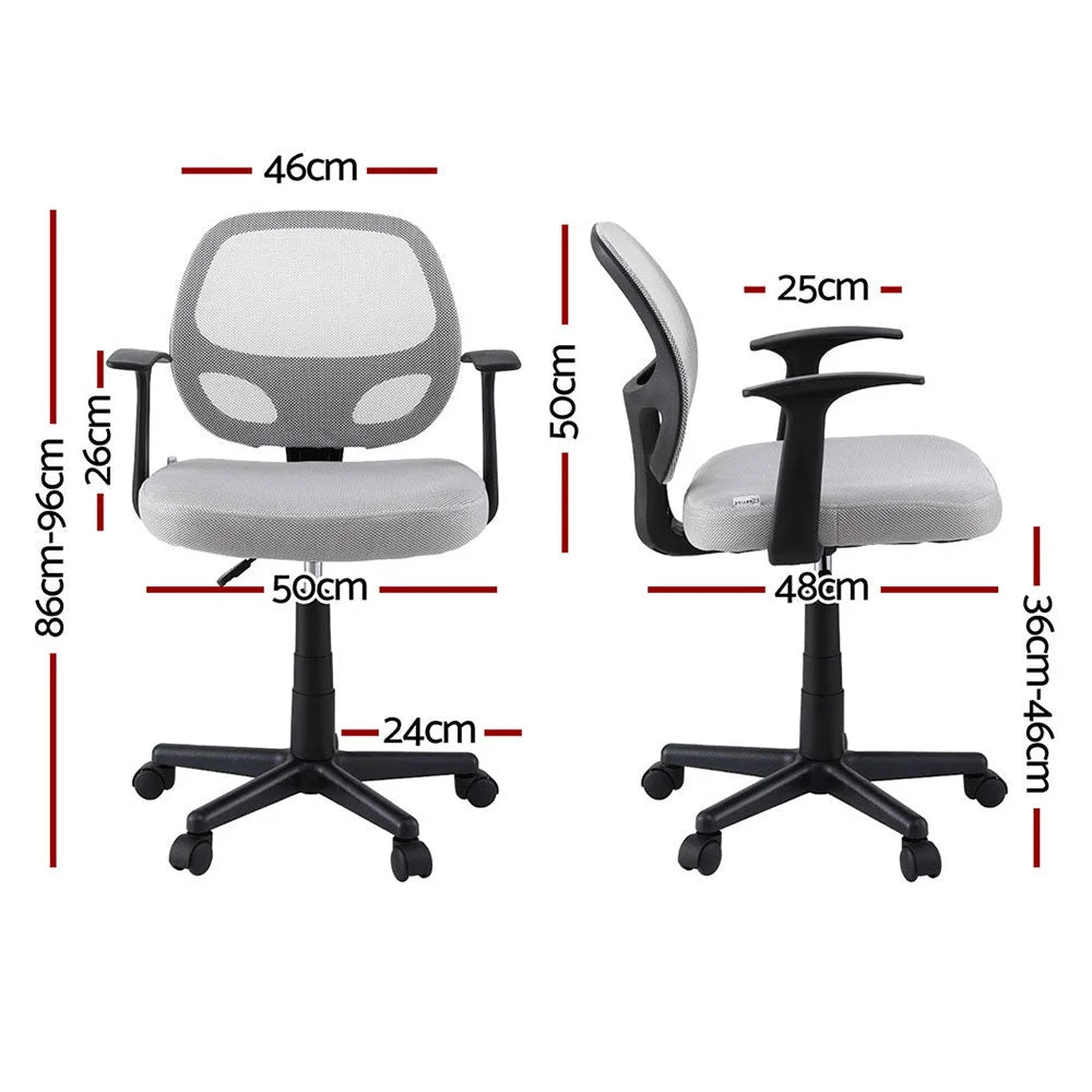 Grey mesh office chair with padded seat and support frame