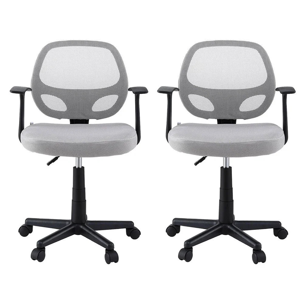 Grey mesh office chair with mesh backrest and caster base