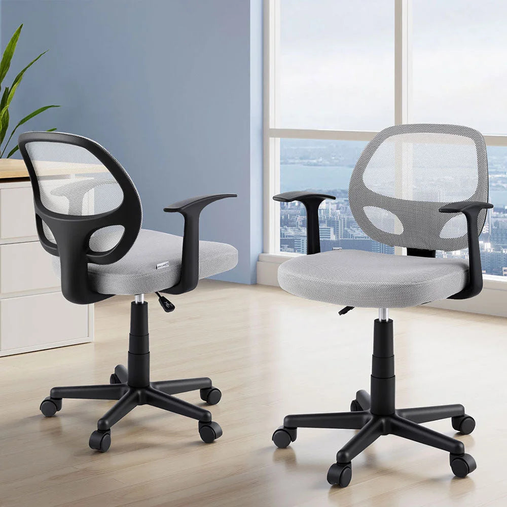 Grey mesh office chair with hanging seat and stand hardware