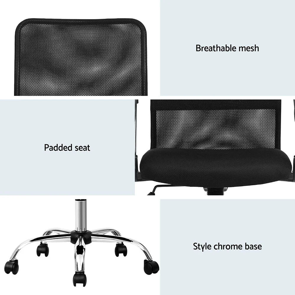 Artiss 2x Mesh Office Chair Mid Back Black - Furniture >