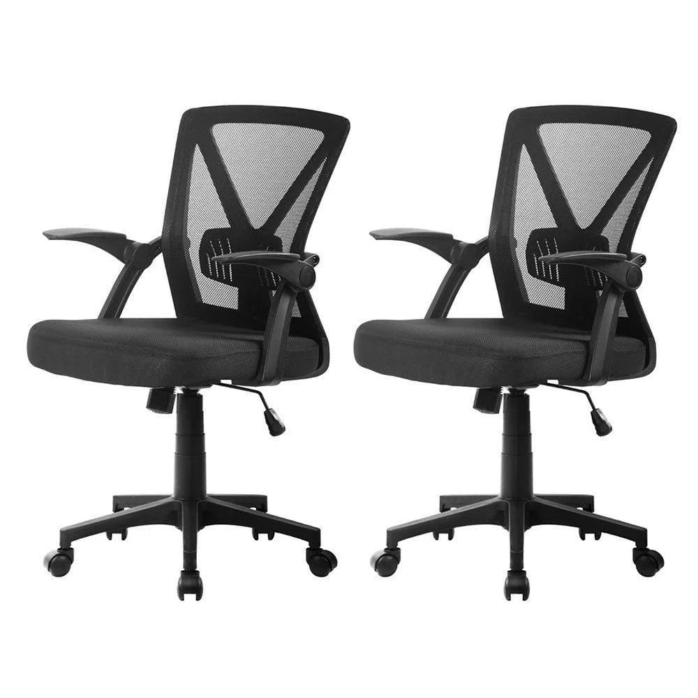 Artiss 2x Mesh Office Chair Mid Back Black - Furniture >