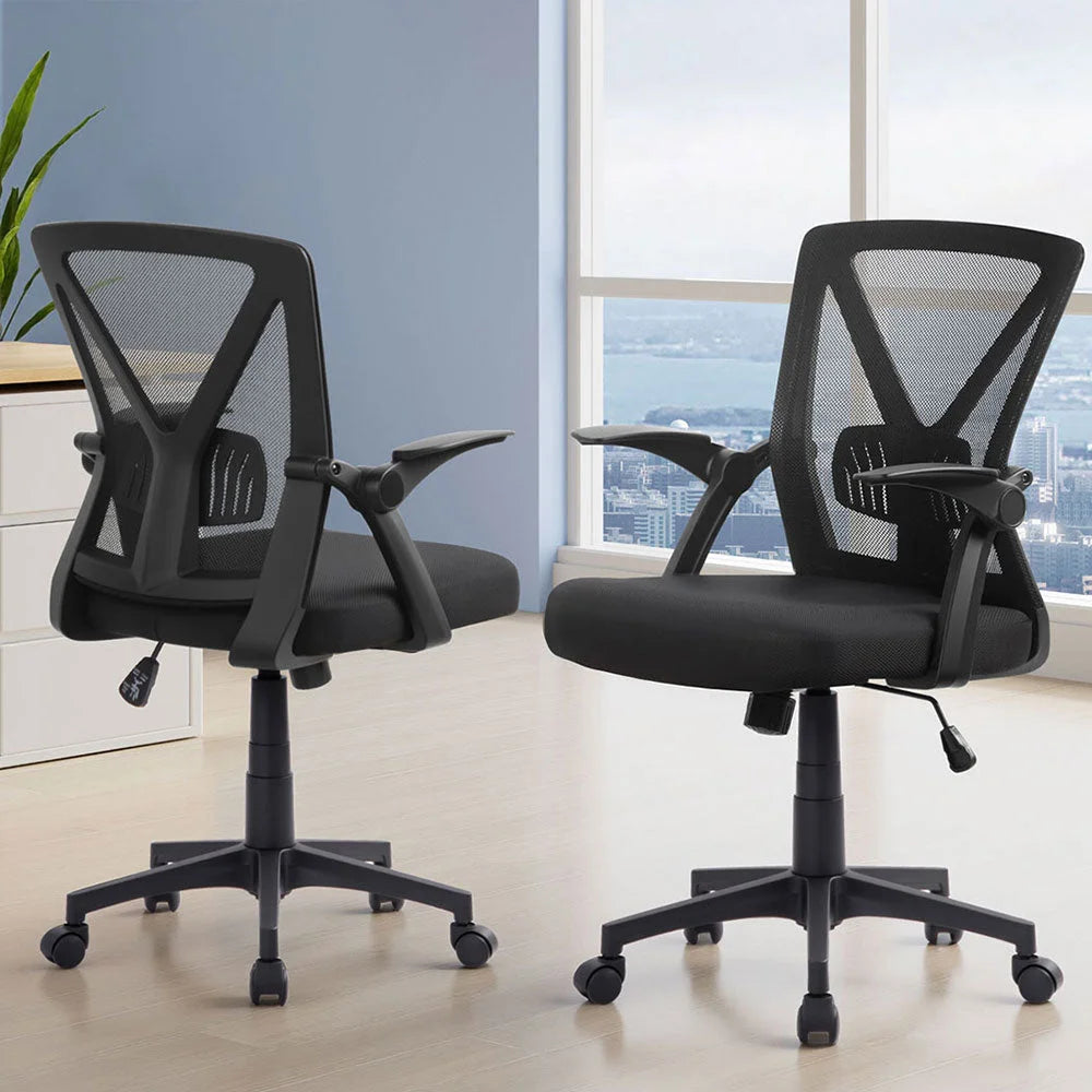 Artiss 2x Mesh Office Chair Mid Back Black - Furniture >