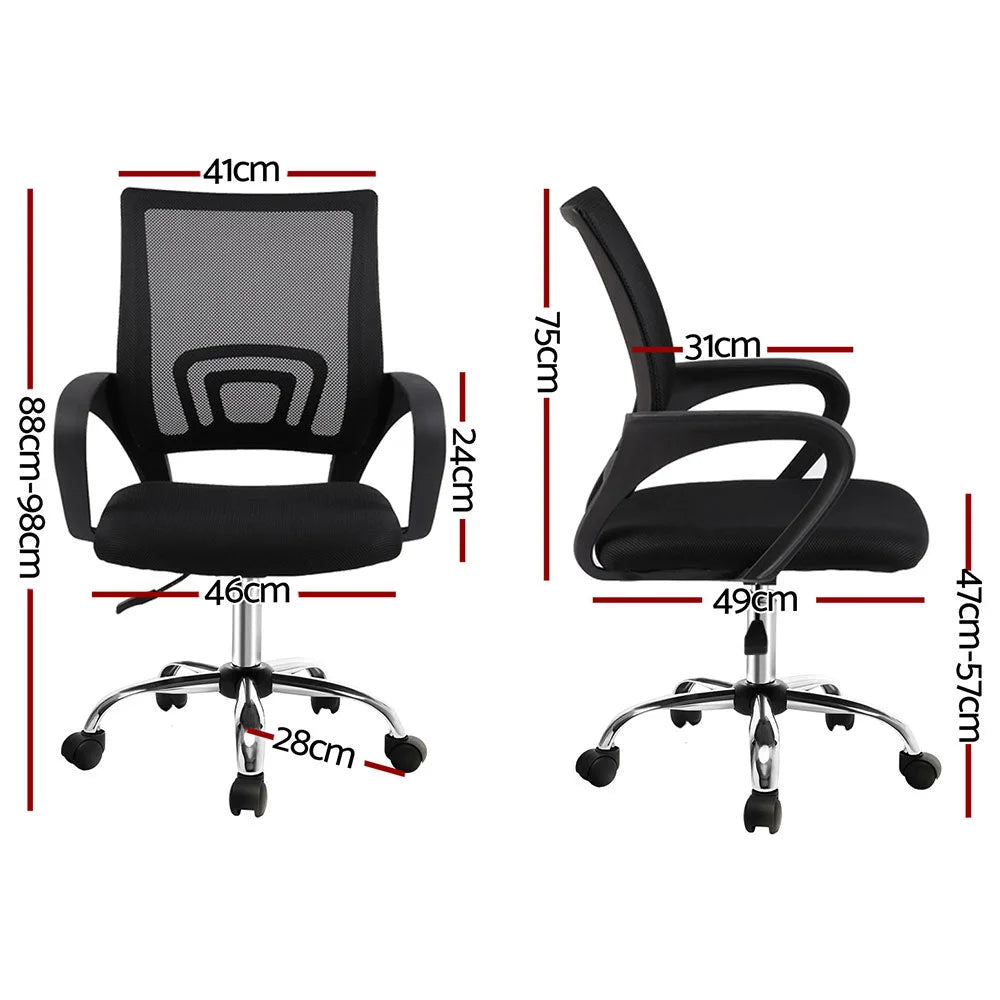Artiss 2x Mesh Office Chair Mid Back Black - Furniture >