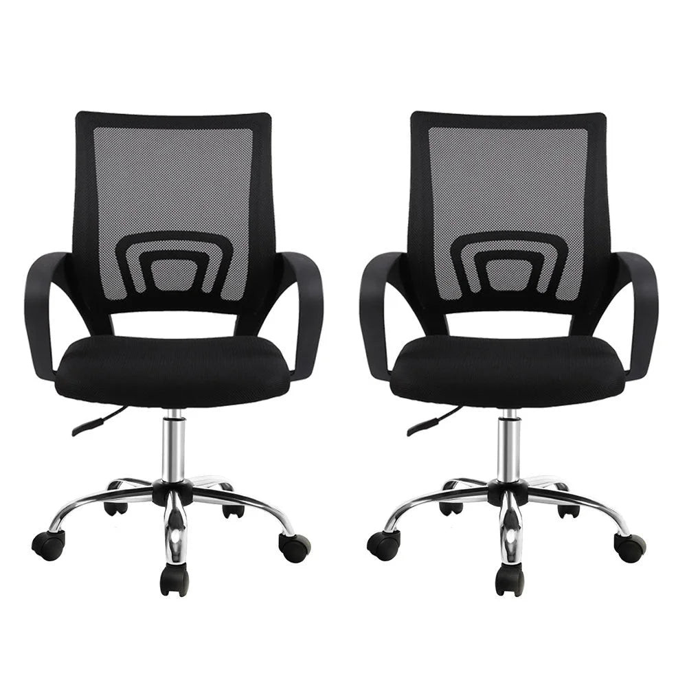 Artiss 2x Mesh Office Chair Mid Back Black - Furniture >