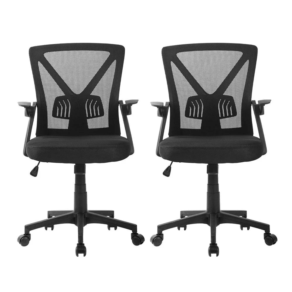 Artiss 2x Mesh Office Chair Mid Back Black - Furniture >