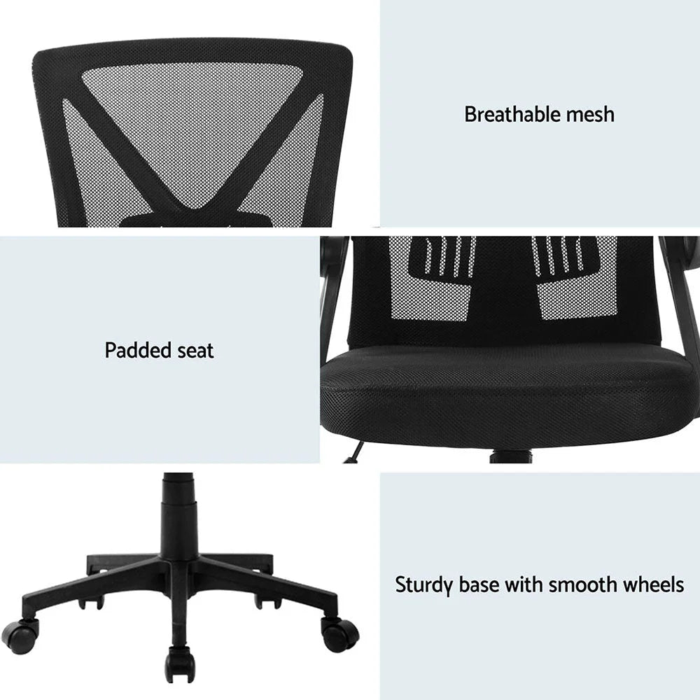 Artiss 2x Mesh Office Chair Mid Back Black - Furniture >