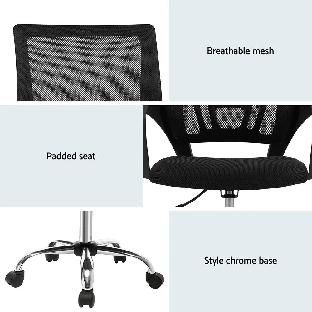 Artiss 2x Mesh Office Chair Mid Back Black - Furniture >