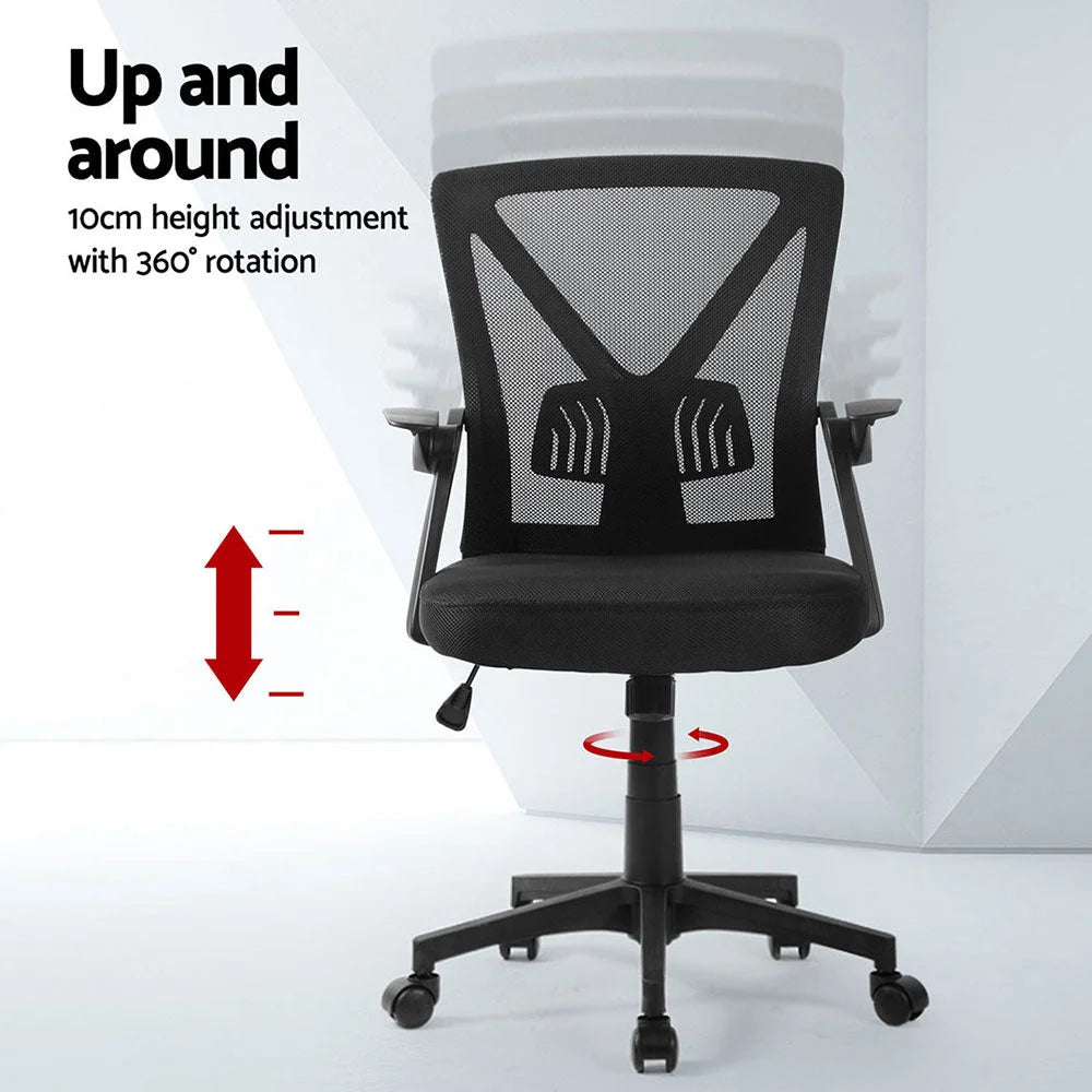 Artiss 2x Mesh Office Chair Mid Back Black - Furniture >