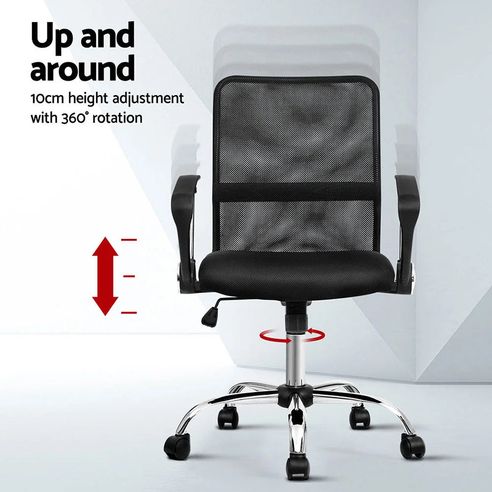 Artiss 2x Mesh Office Chair Mid Back Black - Furniture >