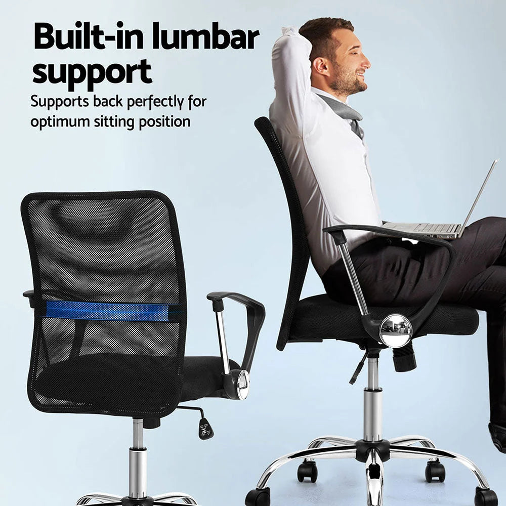 Artiss 2x Mesh Office Chair Mid Back Black - Furniture >