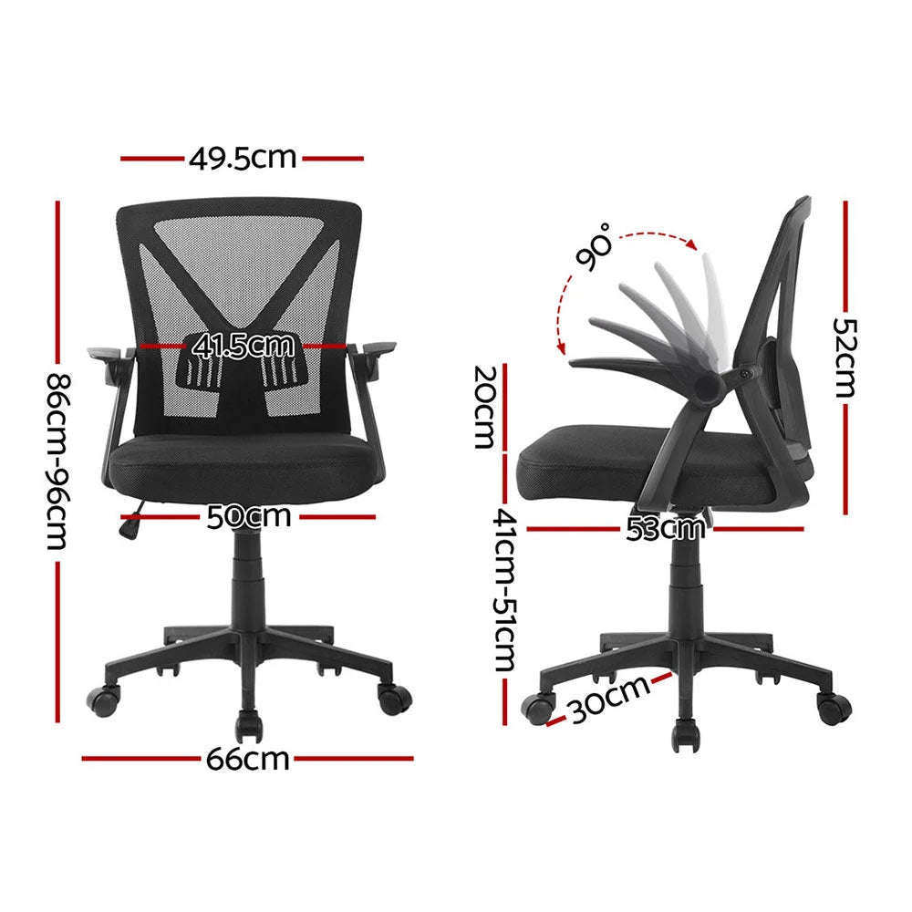 Artiss 2x Mesh Office Chair Mid Back Black - Furniture >