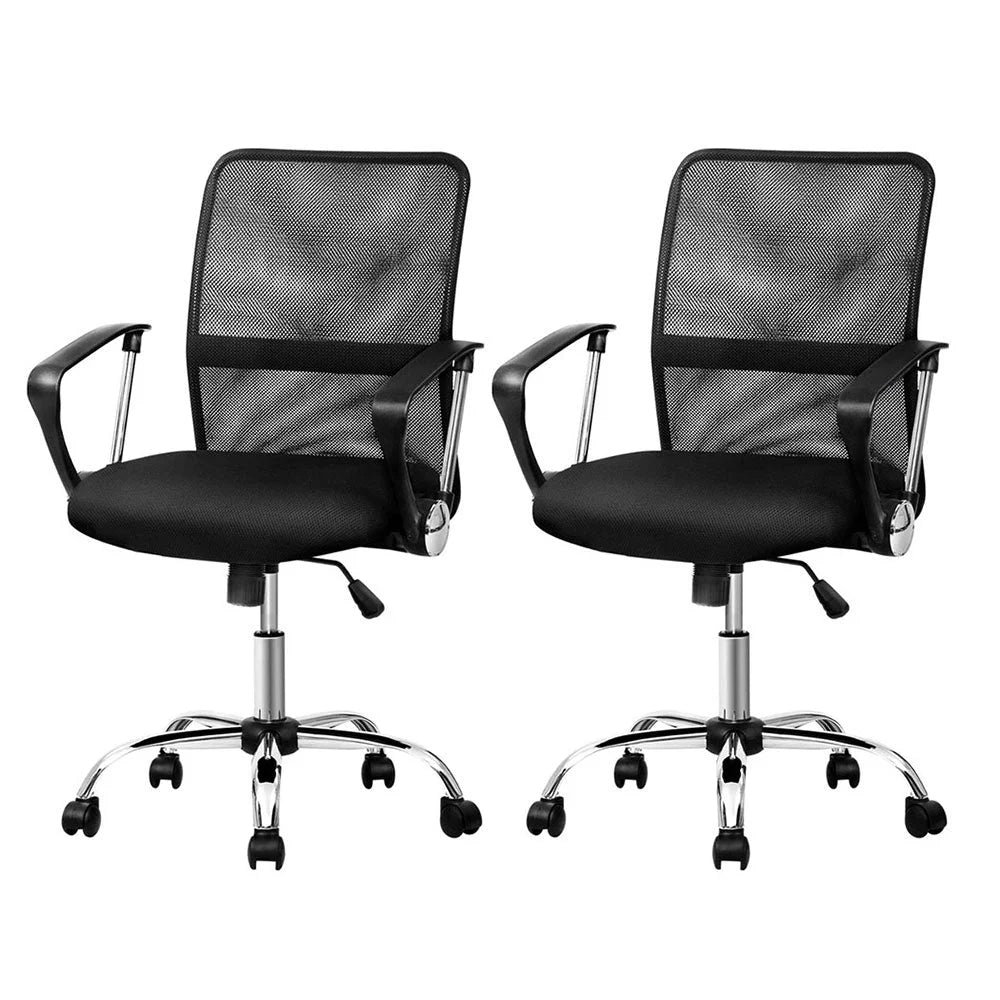 Artiss 2x Mesh Office Chair Mid Back Black - Furniture >