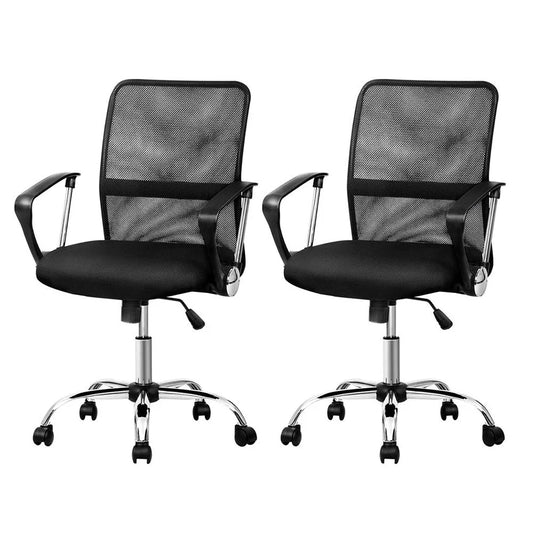 Artiss 2x Mesh Office Chair Mid Back Black - Furniture >