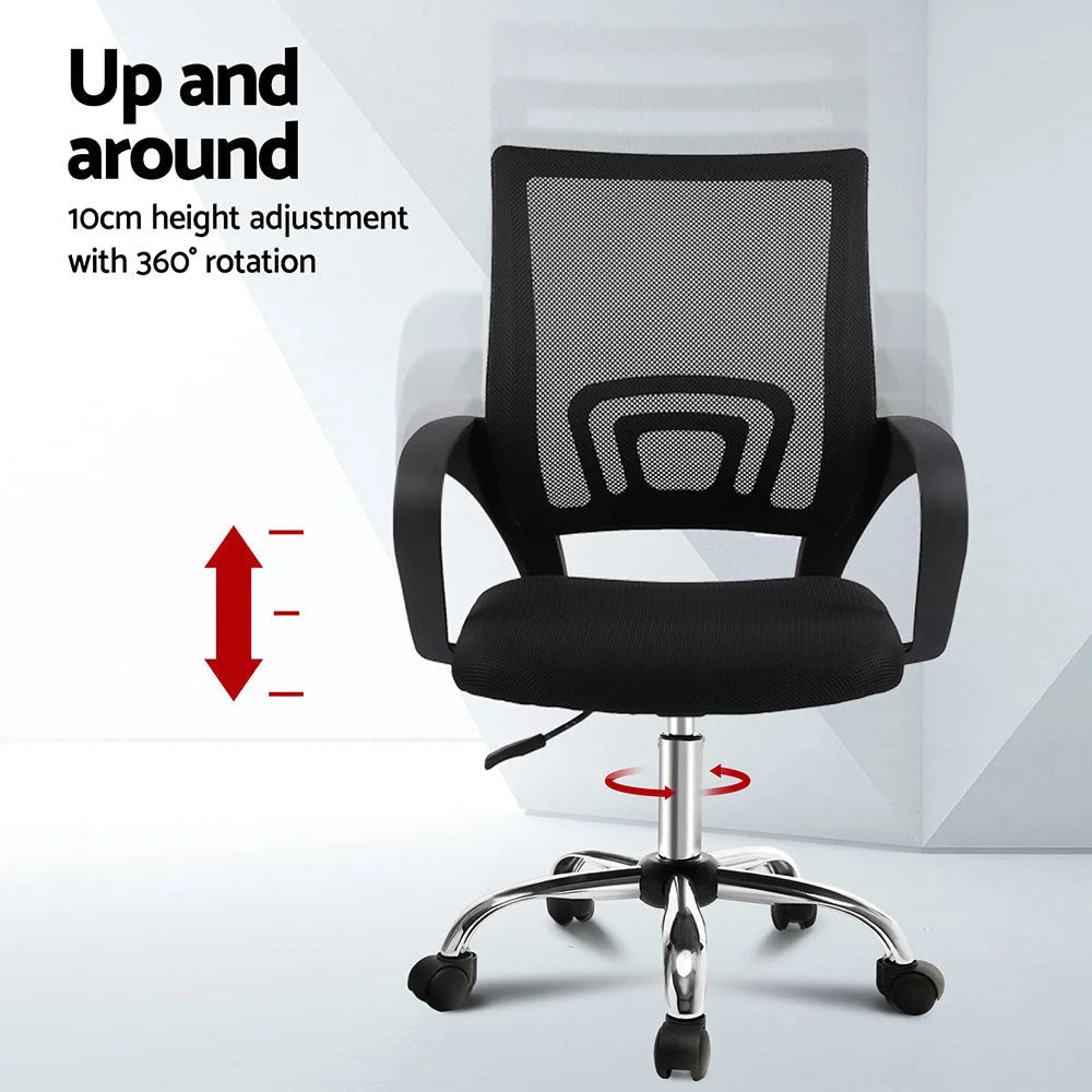 Artiss 2x Mesh Office Chair Mid Back Black - Furniture >
